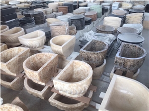 Natural Beige Limestone Half Round Stone Sinks,Farm Basins, Wash Basins for Washroom Mop Pool