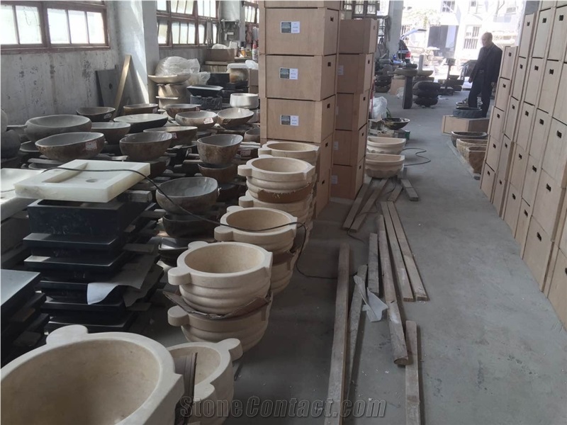 Natural Beige Limestone Half Round Stone Sinks,Farm Basins, Wash Basins for Washroom Mop Pool