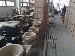 Natural Beige Limestone Half Round Stone Sinks,Farm Basins, Wash Basins for Washroom Mop Pool
