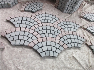 Split Surface Fan Pattern China Granite G654 and G562 Square Paving Stone, Mesh Cobbles Panel, Mesh Paving Stone Plate, Landscaping Patio Cube Stone