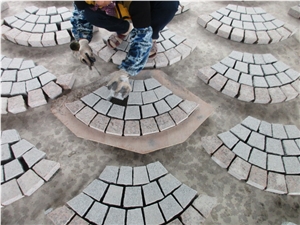 Split Surface Fan Pattern China Granite G654 and G562 Square Paving Stone, Mesh Cobbles Panel, Mesh Paving Stone Plate, Landscaping Patio Cube Stone