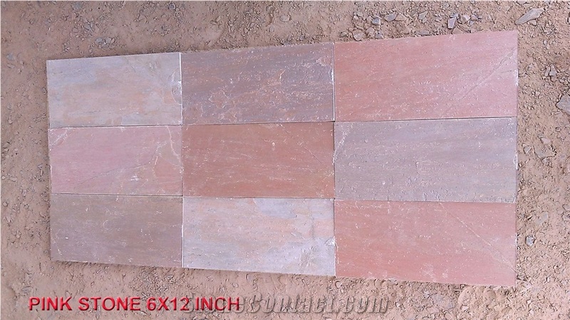 Lime Pink Limestone Tiles & Slabs,Lime Pink Mosaics, Lime Pink Ledges, Borgo Patterns, Lime Pink Hand Cuts