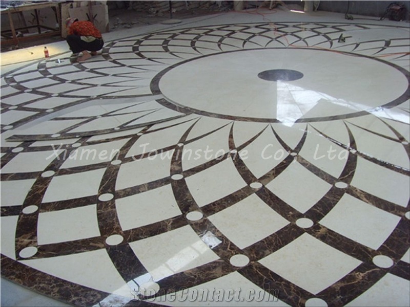 Polished Dark Emperador and White/Beige Waterjet Medallion Pattern, Marble Waterjet Medallion Pattern for Flooring