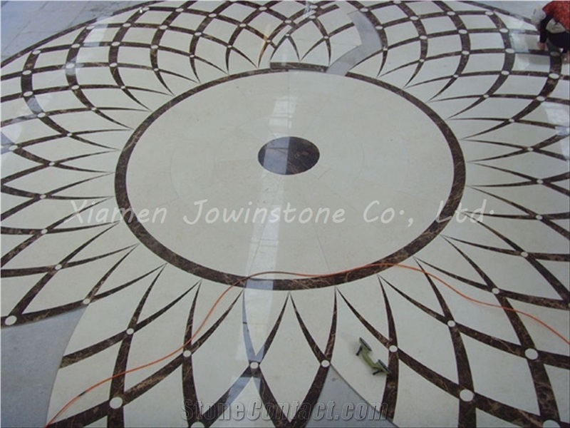 Polished Dark Emperador and White/Beige Waterjet Medallion Pattern, Marble Waterjet Medallion Pattern for Flooring