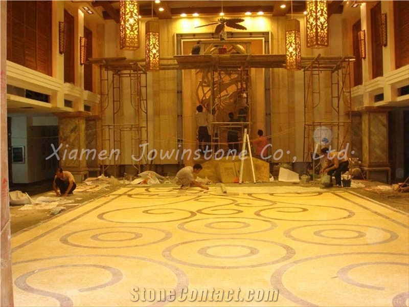 Polished Light Emperador and Beige Marble Waterjet Medallion Pattern for Hotel Flooring
