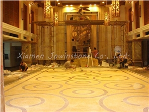 Polished Light Emperador and Beige Marble Waterjet Medallion Pattern for Hotel Flooring
