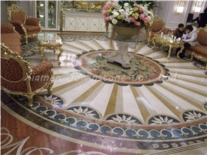 Polished Red/Dark/White Marble Waterjet Medallion Pattern for Hotel / Square Flooring