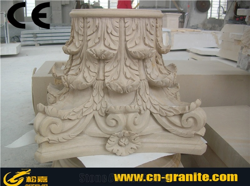 Beige Granite Roman Sculptured Columns,Outdoor Building Stones Column,Exterior Landscaping Stones Column Bases & Tops