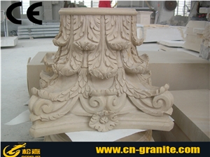 Beige Granite Roman Sculptured Columns,Outdoor Building Stones Column,Exterior Landscaping Stones Column Bases & Tops