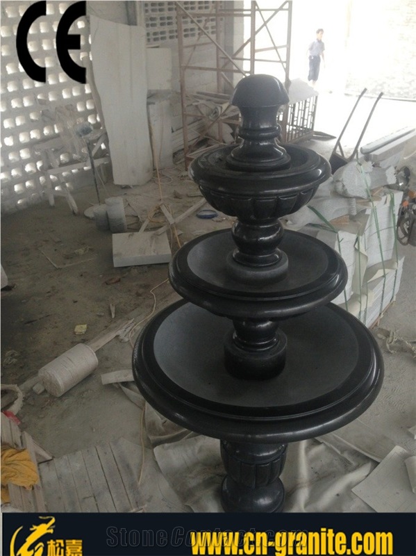 Black Three Tiered Granite Fountain,Garden Fountain for Sale