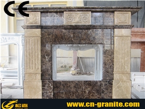 China Dark Emperador Marble Fireplace,Fireplace Mantel for Inner Decoration,Free Design and Carving