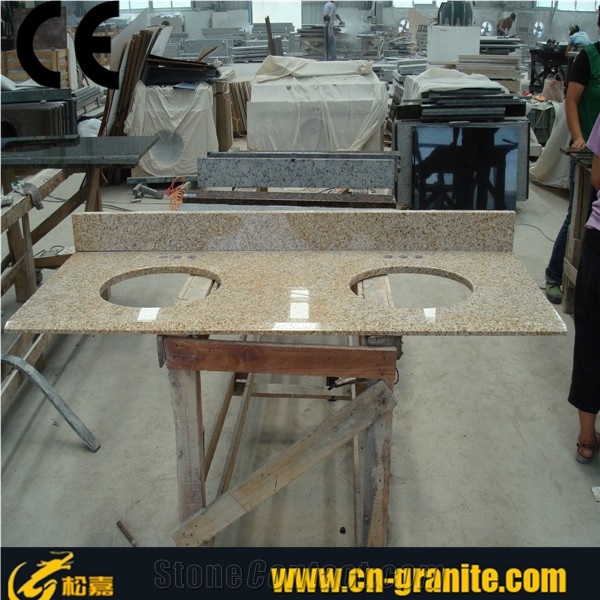 Chinese Granite Countertops, Yellow Granite Bath Tops, G682 Granite Bathroom Vanity Tops, China Cheap Granite Bathroom Countertops