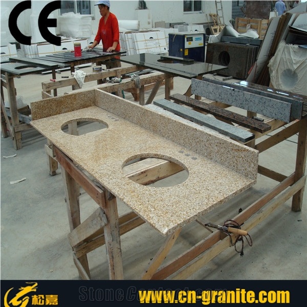 Chinese Granite Countertops, Yellow Granite Bath Tops, G682 Granite Bathroom Vanity Tops, China Cheap Granite Bathroom Countertops