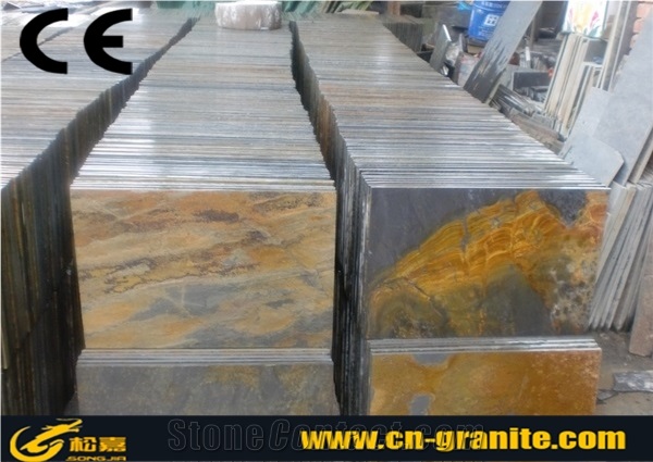 Chinese Rusty Slate Tiles for Indoor/Outdoor Floor Covering, Rusty Multicolor Slate Floor Tiles