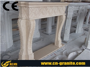 Flower Fireplace,China Beige Marble Carved Fireplace,Fireplace Mantel,Indoor Used Fireplace Mantel