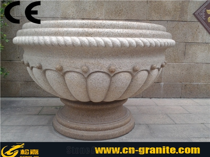 G682 Granite Garden Flower Pot Wooden Flower Pot Stands