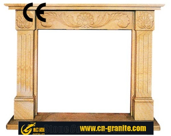 Modern Style Beige Marble Fireplace Insert Hearth