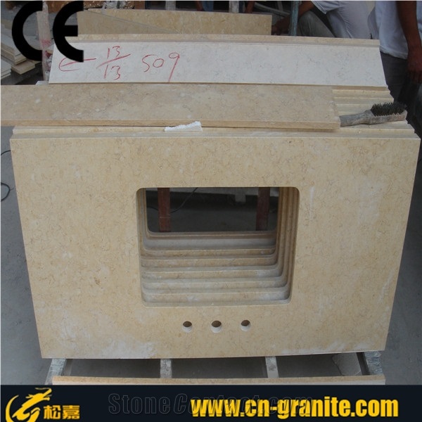 Yellow Marble Stone Basin Top, Beige Stone Vanity Tops, China Beige Stone Countertops, Bathroom Countertops, Custom Vanity Tops, Bathroom Vanity Tops