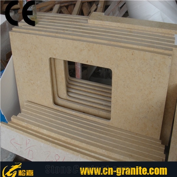 Yellow Marble Stone Basin Top, Beige Stone Vanity Tops, China Beige Stone Countertops, Bathroom Countertops, Custom Vanity Tops, Bathroom Vanity Tops