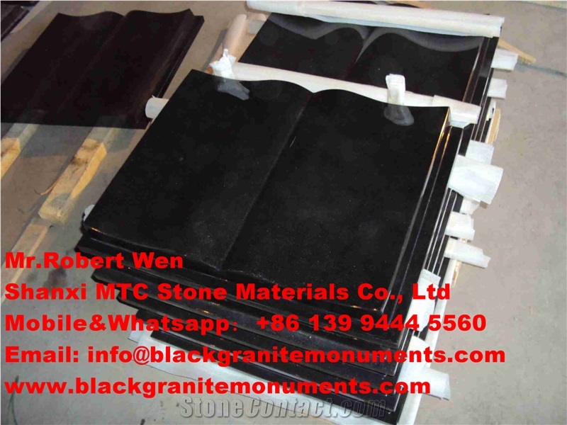 Absolute Black Granite Tombstone,Shanxi Black Granite Book Slant Grave