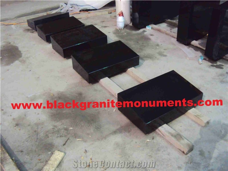 Black Granite Bevel Marker, Black Granite Bevels Level Flat Grave Markers