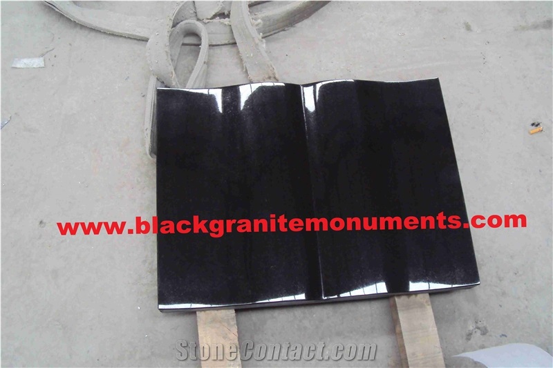 Black Granite Polished Monument Book Style Slant Grave
