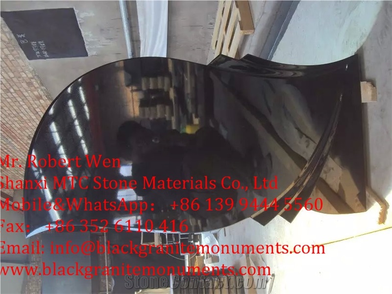 Nero Assoluto Black Granite Monument Tombstone Gravestone Chinese Shanxi Black Quarry Owner, Black Granite Gravestone