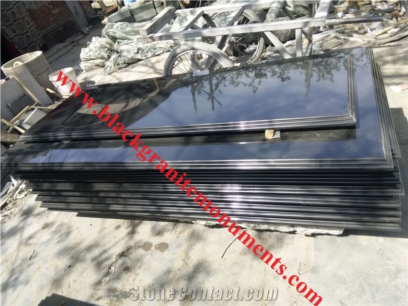 Polished Shanxi Black Granite with Golden Spots,China Absolute Black Granite, Shanxi Black Granite with Golden Spot Monument Size for Iran Market 180x60x3/4cm with Profiling Edges
