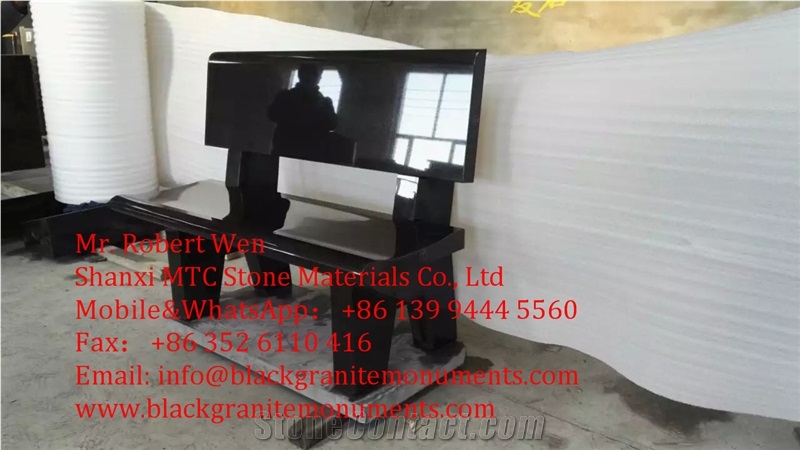 Shanxi Black Granite American Style Bench Monument & Tombstone, Black Stone Benches American Style