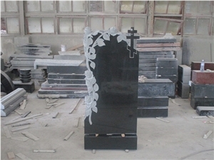 Black Bevel Engraved Cross Headstone
