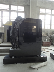 Cheap Black Granite Headstone with Engraved Lady Statue