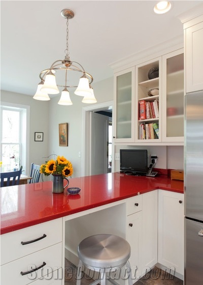 Bestone Red Color Engineered Stone Kitchen Countertops for Multifamily/Hospitality Projects Like Kitchen Worktops,Bathroom Vanity Tops