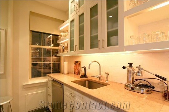 Bst Beige Color Corian Stone Pre-Fabricated Tops Customized Kitchen Countertop Shapes with Various Edge Profiles