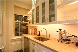 Bst Beige Color Corian Stone Pre-Fabricated Tops Customized Kitchen Countertop Shapes with Various Edge Profiles