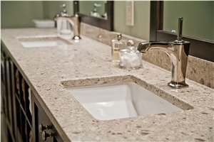 D7001 Marble Like Veined Collection Quartz Stone Pre-Fabricated Customized Bathroom Vanity Top with Various Edge Profiles Anti Corruption,Anti Fading,Scratch Resistance