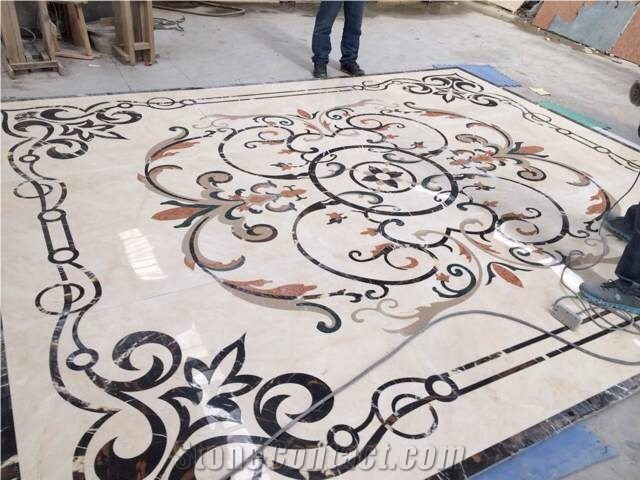 Beige Marble Flower and Leaf Square Medallions