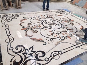 Beige Marble Flower and Leaf Square Medallions
