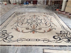 Beige Marble Flower and Leaf Square Medallions