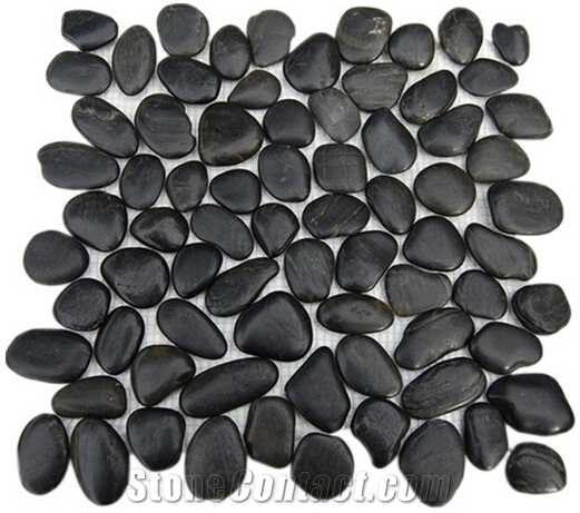 Cobble Stone Obsidian Black Marble Mosaic Tile,Pebble Stone Mosaic