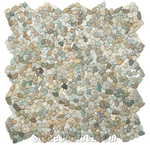 Mini Pebble Tile, Sea Green Pebble Walkway Pebble Pattern