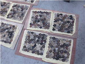 Natural Pebble Mosaic Tile,Mix Color Pebble Stone