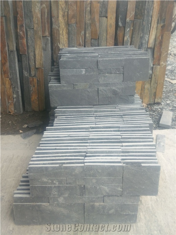 Natural Slate Culture Stone Wall Cladding, Grey Slate Stacked Stone Veneer