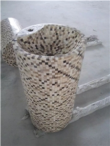 Pedestal Bianco Carrara Marble Mosaic Basins,Stand Round Sinks