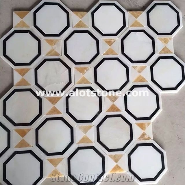 Square and Hexagon Bianco Carrara Marble Mosaic Tile