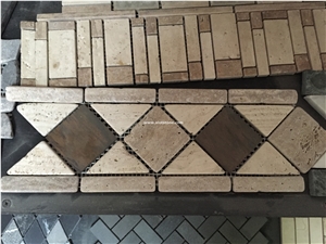 Tumbled Grey Travertine Mosaic Boder,Basketweave Mosaic Border