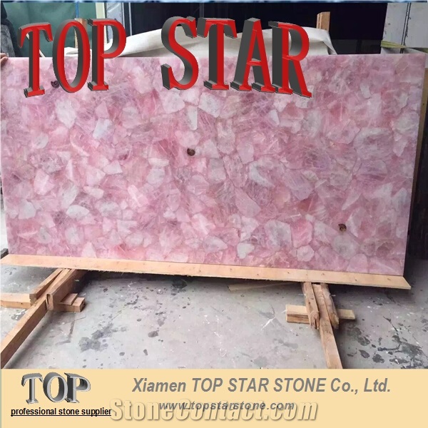 Pink Rose Semiprecious Stone Slabs Pink Quartz Panel Engineered Stone
