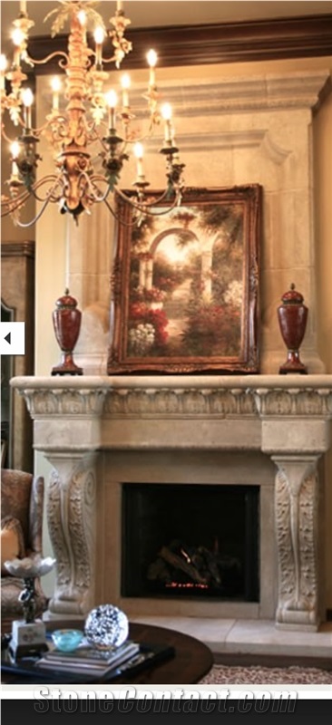 Poiseul Beige Limestone Fireplace Mantel