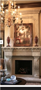 Poiseul Beige Limestone Fireplace Mantel
