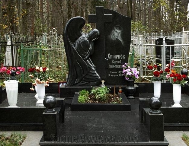 Tombstone Monument Shanxi Black Granite Cross Tombstone & Headstone