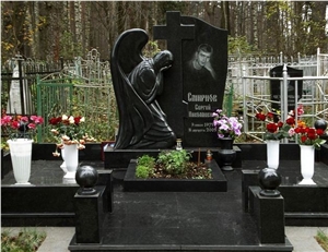 Tombstone Monument Shanxi Black Granite Cross Tombstone & Headstone